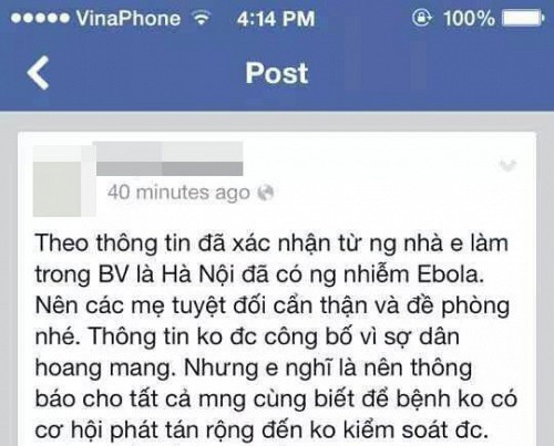 Xác định 2 kẻ tung tin xuất hiện Ebola ở Hà Nội
